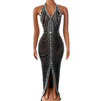 Robe longue de soirée sexy à franges et strass, dos nu, pour anniversaire, bal de promo, grande taille, pour femme, tenue de tapis rouge, robe de concours, tenue de club, tenue de fête