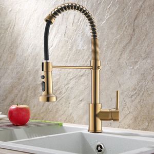 DB Nouveau robinet de cuisine à pulvérisateur à tirette à poignée unique finition or brossé - Product Image 5