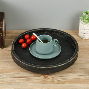 Solid Wood Rotating <b>Serving</b> <b>Tray</b> <b>Round</b> Coffee Tea Tableware For Hotel Use Grayish White Black Walnut Color JLD2185 - Product Image 3
