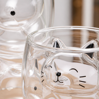 Nouvelles tasses en verre pour la maison, tasses à lait transparentes avec des chatons à l'intérieur, tasses à double paroi en verre à large base, vente en gros