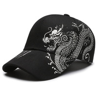 Gorra de Béisbol de Lona de 6 Paneles con Diseño de Dragón Estilo Chino, Hebilla Dorada de Cobre, Deportiva, Unisex, para las Cuatro Estaciones