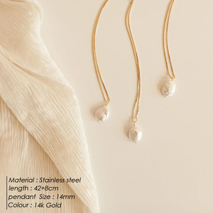 سلسلة ربط بسيطة من الفولاذ المقاوم للصدأ مطلية بالذهب عيار 14 من لؤلؤ المياه العذبة قلادة عنق من التيتانيوم PVD سلسلة ربط غير منتظمة - Product Image 5