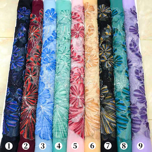 럭셔리 퍼플 플로럴 비즈드 코드 자수 스팽글 레이스 원단 웨딩 드레스 이브닝 가운 포멀 스커트용 - Product Image 6