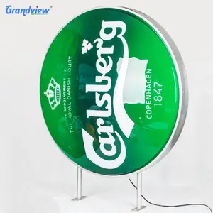 Boîte à lumière ronde en acrylique, lot de 2, led 3d, signe de bière