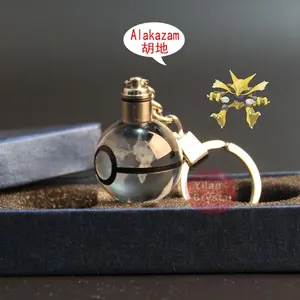 30Mm Alakazam Crystal Poke Bal Sleutelhanger Led Regenboog Licht Voor Kinderen Gift