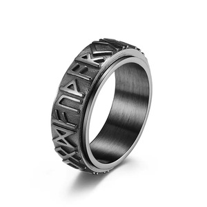 Hiphop Vintage soulagement du Stress Fidget anneau Rune amulette lettres anneau hommes en acier inoxydable filature rotatif Viking bague - Product Image 5