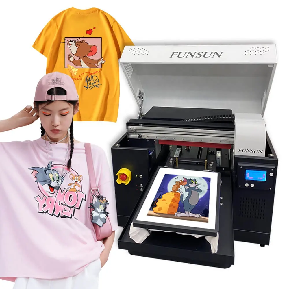 Funsun Erweiterte A3 Digitale Uv-flachbettdrucker Industrielle Textil Stoff DTG Direct to Garment T-shirt Drucker