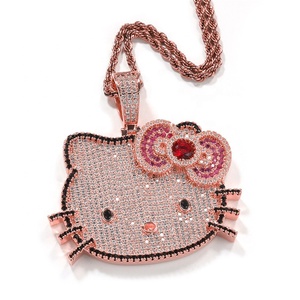 <span class=keywords><strong>KT</strong></span> Hello Shiny Metal Charm Cute Kitty Bling Rhinestone Custom Cartoon Logo Etiquetas colgantes para aleación chapada en oro Nombre Zircon - Product Image 4