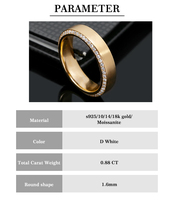 Bague de mariage en or jaune, anneau de Moissanite, Style classique Simple, 1.6mm, S925, 10K, 14K