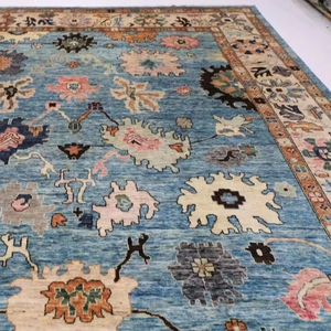 Fait à la main vibrant indien Oushak bleu tapis afghan noué à la main colorant végétal nouveau salon tapis exercice prière pique-niques - Product Image 1