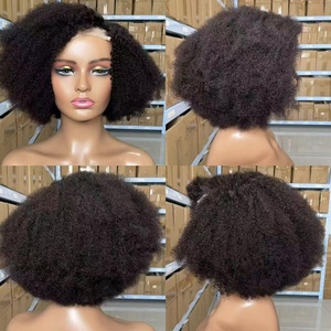 Vendeur d'usine Cheveux Humains Afro Wave Pixie Perruque Bomb Blend Vente Chaude Naturel Noir Afro Kinky 4x4 Lace Closure Bob Perruque - Product Image 2