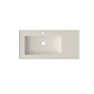 Maydon elegante lavabo blanco mate de superficie sólida fregadero rectangular montado en la pared con desbordamiento para uso en encimera de baño - Product Image 5