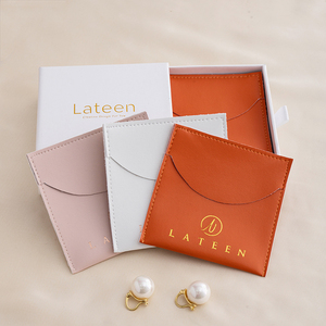 Custom Printed Mini Light Pink Orange <b>Gift</b> Bags Pu Leather Flap <b>Envelope</b> Ring Necklace Earring Jewelry Packaging Pouch - Product Image 3