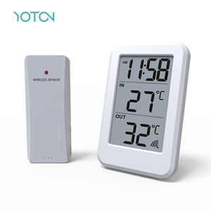 Termómetro inalámbrico de Venta caliente con reloj medidor electrónico de temperatura y humedad ABS para el hogar - Product Image 1