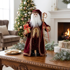 Grande figurine de Père Noël debout en velours bordeaux de style victorien royal pour décorations - Product Image 3