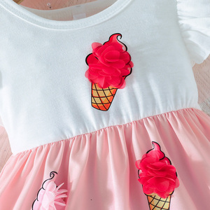 Lindo Vestido de Princesa para Bebés Niñas, Transpirable, con Volantes, Manga Corta, Estampado Floral y de Hielo, Ropa de Bebé para Fiestas de Verano - Product Image 5