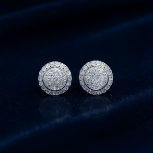 Orecchini rotondi bianchi champagne con micro inserto in cristallo e strass, gioielli classici da festa per donna E1006 - Product Image 2