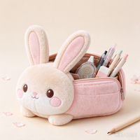 Trousse à crayons en peluche personnalisée motif animal de dessin animé, Poupée Kawaii douce et apaisante, Grande capacité, Sac de rangement pour fournitures scolaires, Vente en gros OEM