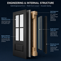 Porte simple moderne française personnalisée avec panneau en verre insonorisé pour applications intérieures et d'entrée
