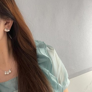 Exquisito Juego de Joyería Fina de Plata Pura S925 con Diamantes, Collar con Perla Natural de Agua Dulce en Forma de Arco Sonriente - Product Image 5