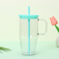 Nouvelle bouteille isotherme réutilisable de 20 oz pour café glacé et eau, gobelet transparent en plastique pour jus avec paille colorée et couvercle