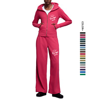Ensemble de survêtement léger 2 pièces pour femme en molleton 100 % coton, avec veste à capuche zippée brodée et pantalon de jogging respirant