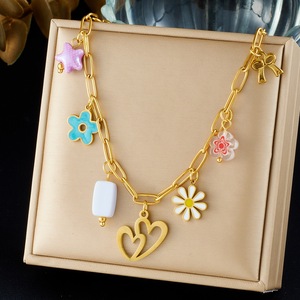 Gold Plated Daisy Flower Double Heart Pendant Necklace For Women Daily Wear Gift Charm Jewelry N4256 - Product Image 1