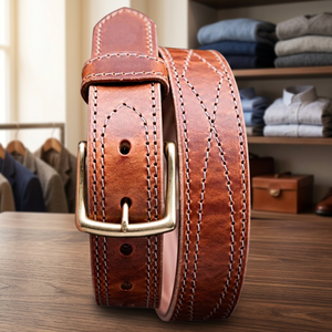B.S INTERNATIONAL <b>Men's</b> Vintage Cow Hide Pin Buckle <b>Belt</b>-Steel Square Eco-Friendly Lightweight Waterproof Heavy Duty Durable 3.8 - Product Image 1