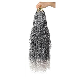Extensiones de Cabello Sintético Pre-Enlazadas Estilo Boho Box Braids con Puntas Rizadas Teñidas, Fibra Resistente a Altas Temperaturas, Venta Directa de Fábrica al por Mayor - Product Image 4
