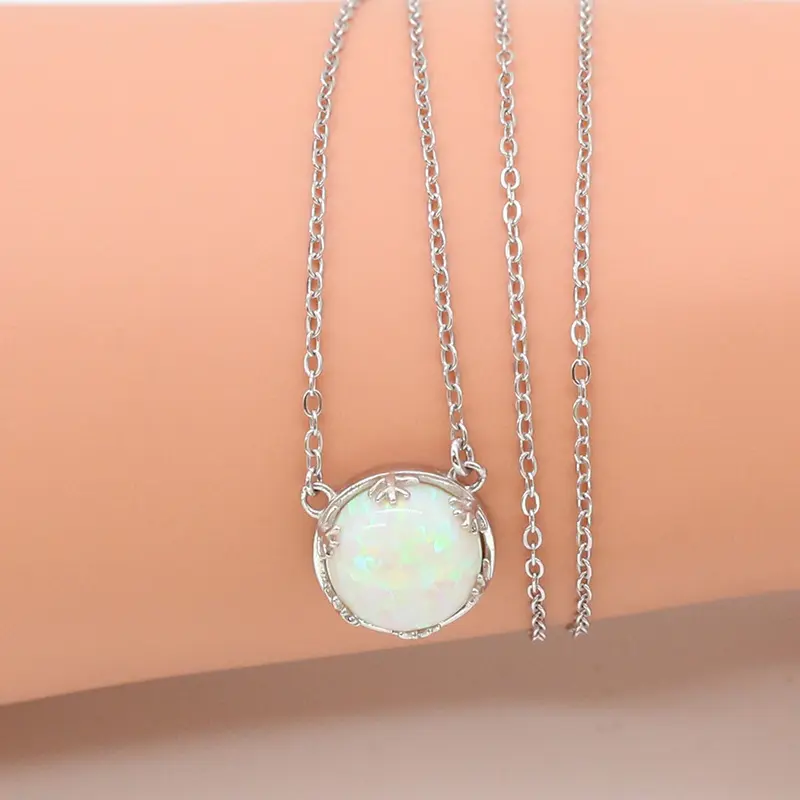 Schöne niedliche Mädchen Schmuck 925 Sterling-Silber runder Mondstein Opal Reize Anhänger Halskette