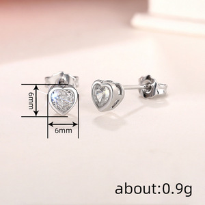 Boucles d'oreilles CAOSHI, design mignon en forme de petit cœur, 8 couleurs, zircon scintillant, pour femmes, mariage, plaqué argent, boucles d'oreilles à clous en zircon cubique - Product Image 6