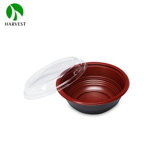 Black <strong>Red</strong> Disposable Plastic PP <strong>Microwavable</strong> Poke Soup Bowl With Lid - Product Image 2