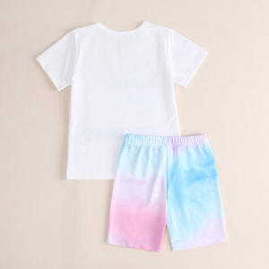 Ensemble 2 pièces pour bébés filles : T-shirt graphique à slogan et short tie-dye, col rond, été - Product Image 5