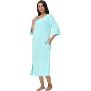 Chemise de nuit en viscose de bambou pour femme, manches 3/4, longueur intégrale, tricot doux, tailles S à XXL, vente en gros - Product Image 4
