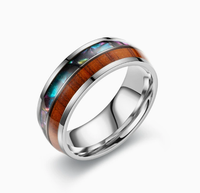 Bague pour homme avec tout-match en acier inoxydable rétro élégant coquille de grain de bois de soie de glace incrustée accessoire d'huile de goutte à goutte à la mode