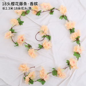 Guirnalda de flor de cerezo de plástico, Jazmín de invierno, plantas de flores artificiales, hojas verdes, flor colgante, vid rosa - Product Image 4