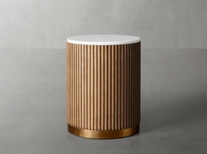 Nieuwe Aankomst Luxe Moderne Stijl Woonkamer Meubels Eiken Einde Tafel Met Ronde Marmeren Salontafel Houten Bijzettafel Thuis Gebruik - Product Image 5