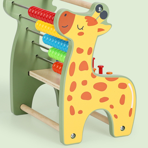 Educational Wooden Toys 2-in-1 Cute Deer Shape Beads Rainbow Colorful Abacus Hammering Counting Bench Math Toys for Boys Baby - Product Image 5