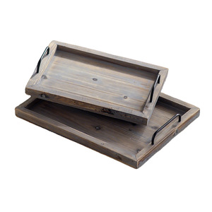Bandeja rectangular de madera de cedro vintage, 2 piezas, bandejas decorativas rústicas para decoración del hogar - Product Image 4