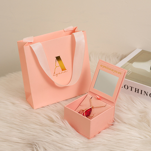 Custom Logo Jewelry Packaging <b>Box</b> Flip Lid Mirror Jewelry <b>Box</b> with Velvet Lining for Necklace Ring <b>Earring</b> Storage - Product Image 4