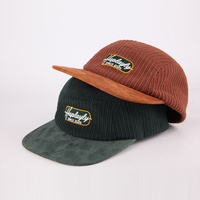 Casquette de camping unisexe 5 panneaux rétro streetwear hip-hop en velours côtelé bicolore et faux daim, visière plate, personnalisable en gros