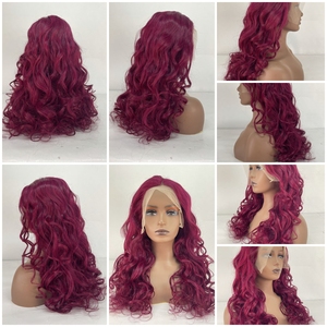 Parrucca frontale <span class=keywords><strong>in</strong></span> pizzo trasparente marrone rossastro 13x4 Hd 99J bordeaux Highlight colorato pizzo riccio parrucche capelli umani - Product Image 4