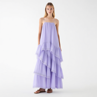 Robe longue plissée à bretelles fines en dentelle, style bohème fluide, coupe trapèze, pour femme, vente en gros sur mesure, couleur lavande