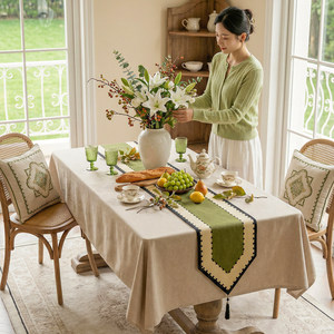 French Retro Table <b>Runner</b> Cotton Linen Printed <b>Washable</b> Home Decor For Dining Living Room - Product Image 2