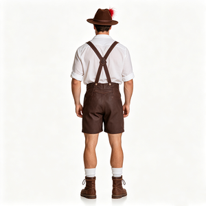 Ensemble Lederhosen pour <span class=keywords><strong>homme</strong></span> avec chemise blanche à manches retroussables et broderie marron foncé - Product Image 4