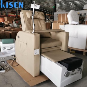 Kisen Cheap Price Modern Beauty Nail Salon Furniture Reclining Portable No Plumbing Khaki Foot Spa Manicure Pedicure Chair - Product Image 1
