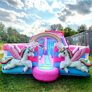 Kids outdoor party jumping bounce house commercial bouncy castle with slide giant inflatable unicorn <b>kingdom</b> playground - Product Image 1