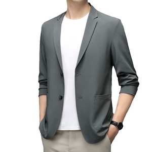 Abito da <span class=keywords><strong>uomo</strong></span> Casual leggero in seta di ghiaccio con collo A V elastico singolo cappotto da lavoro ovest per aria condizionata un <span class=keywords><strong>blazer</strong></span> sottile - Product Image 5