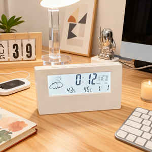 Horloge de bureau numérique LCD en plastique <span class=keywords><strong>simple</strong></span>, acceptable pour les OEM, avec thermomètre et hygromètre électroniques pour la décoration du salon et de la chambre à coucher - Product Image 2