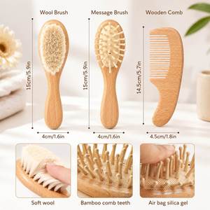 3Pcs Personalised <b>Wooden</b> Hairbrush Set, Custom Engraved Name Baby Brush, Soft Goat <b>Wool</b>, Birth Keepsake Gifts, New Mom Gift - Product Image 5